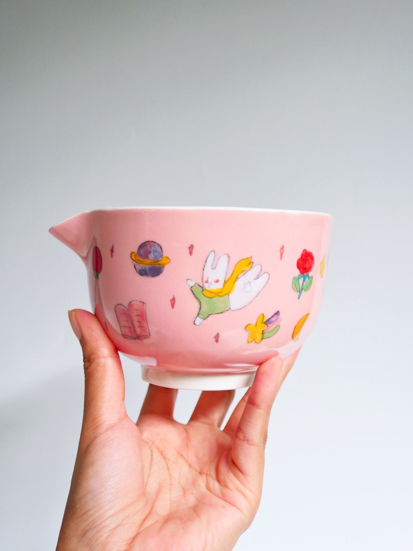 the adventure of the little bunny prince matcha bowl (pink)