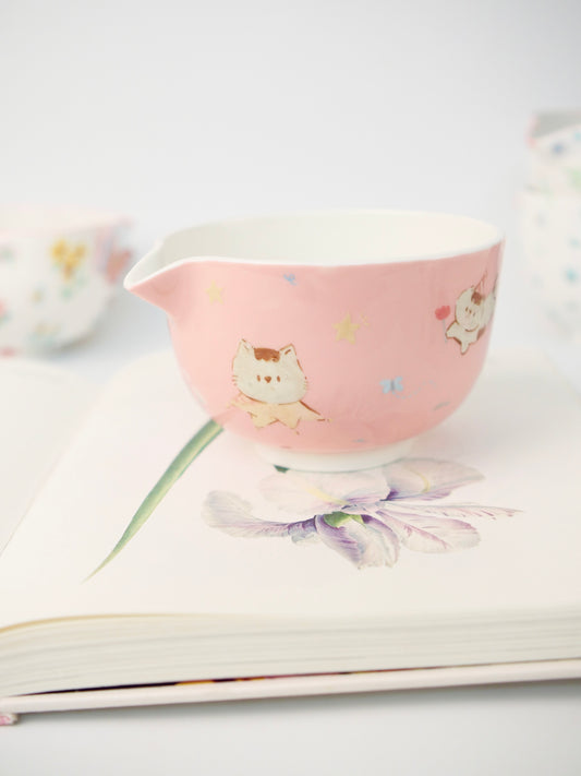 pink neko matcha bowl