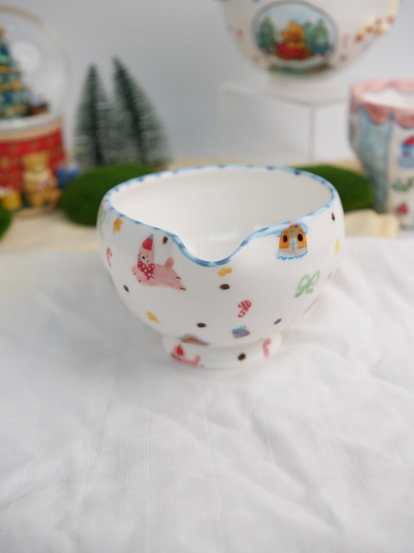 snowy cat matcha bowl