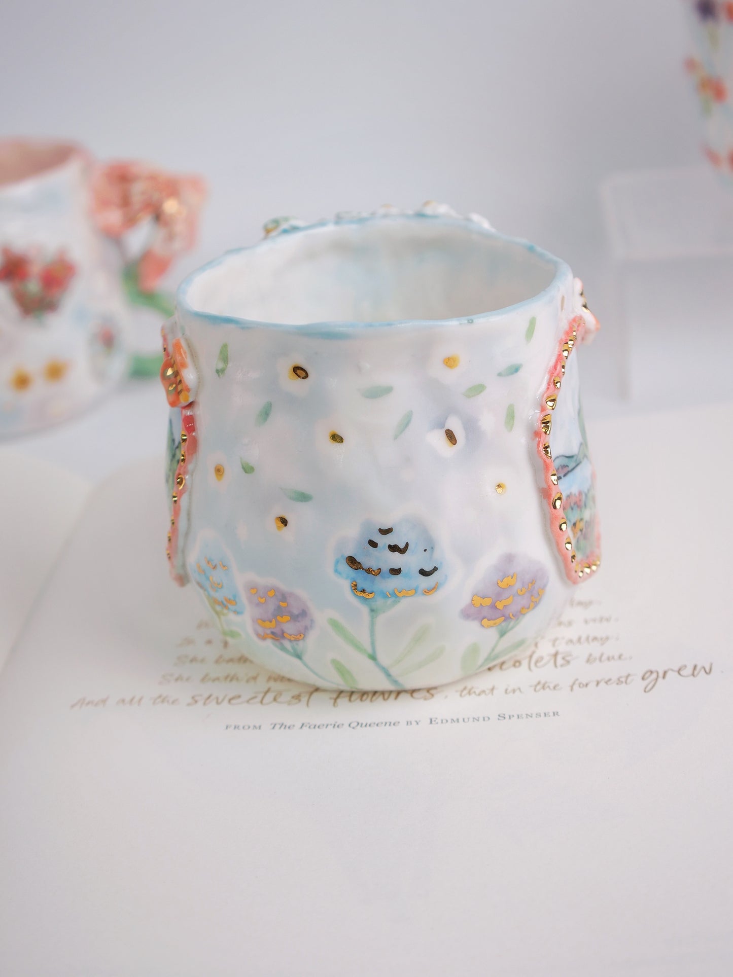Little white flower mug(forget me not inspired)