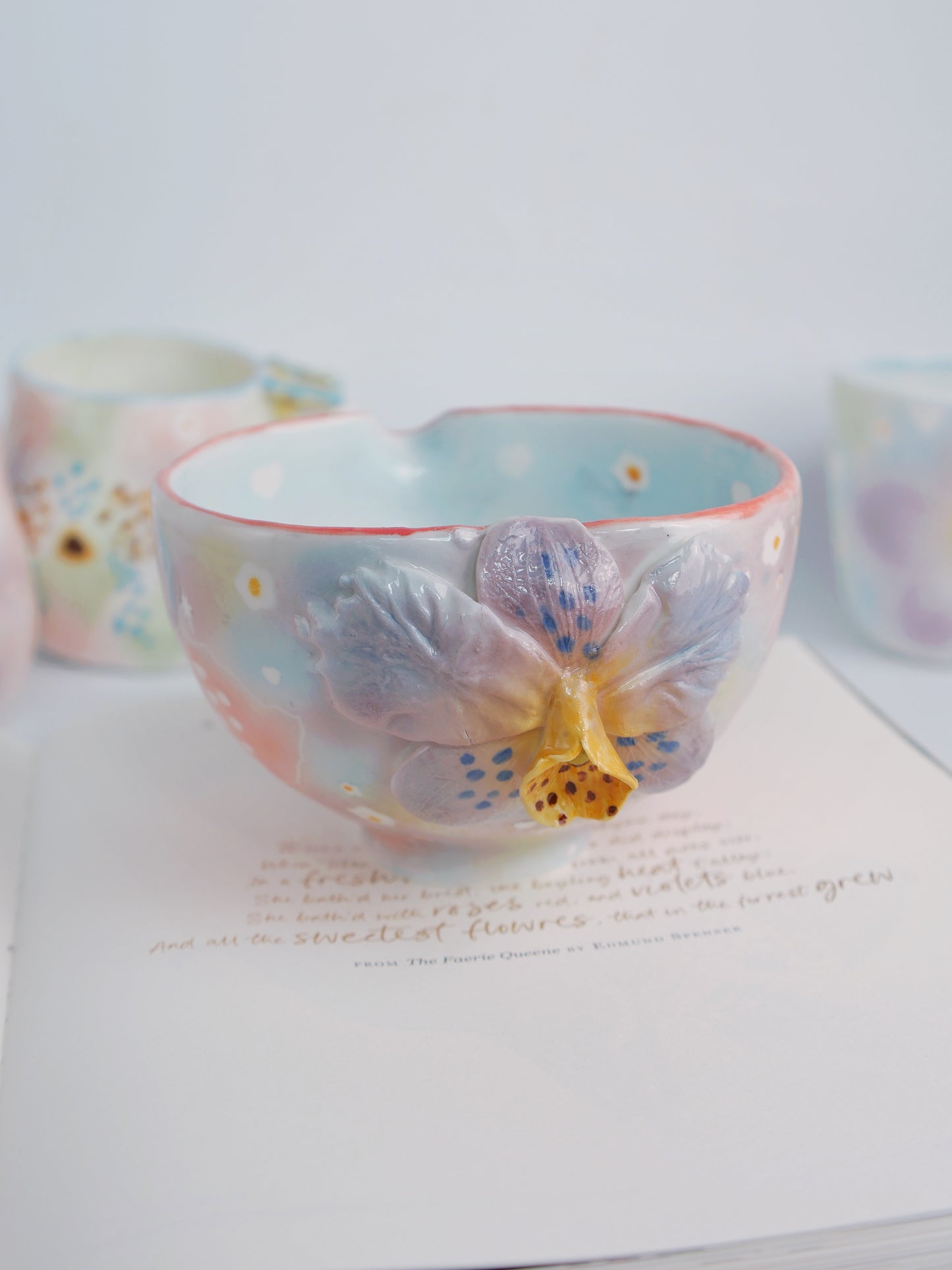 Dusky pink orchid matcha bowl