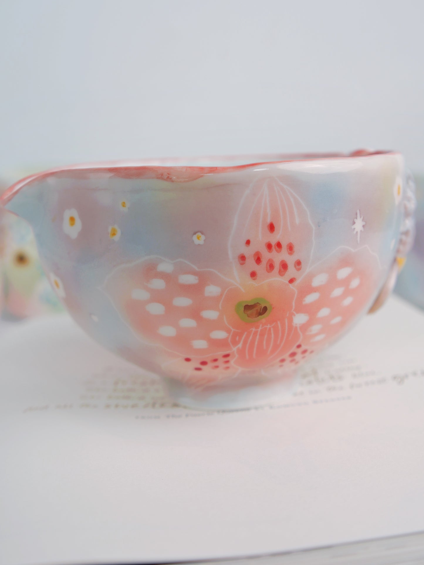 Dusky pink orchid matcha bowl