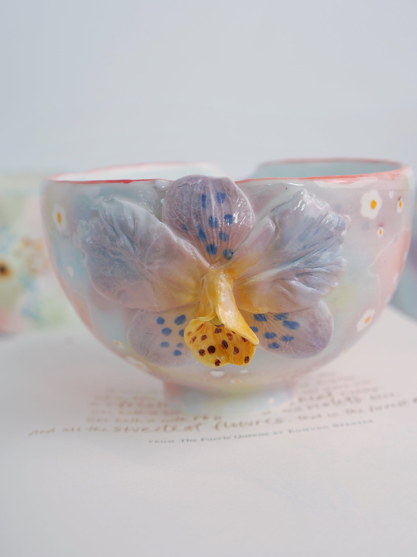 Dusky pink orchid matcha bowl