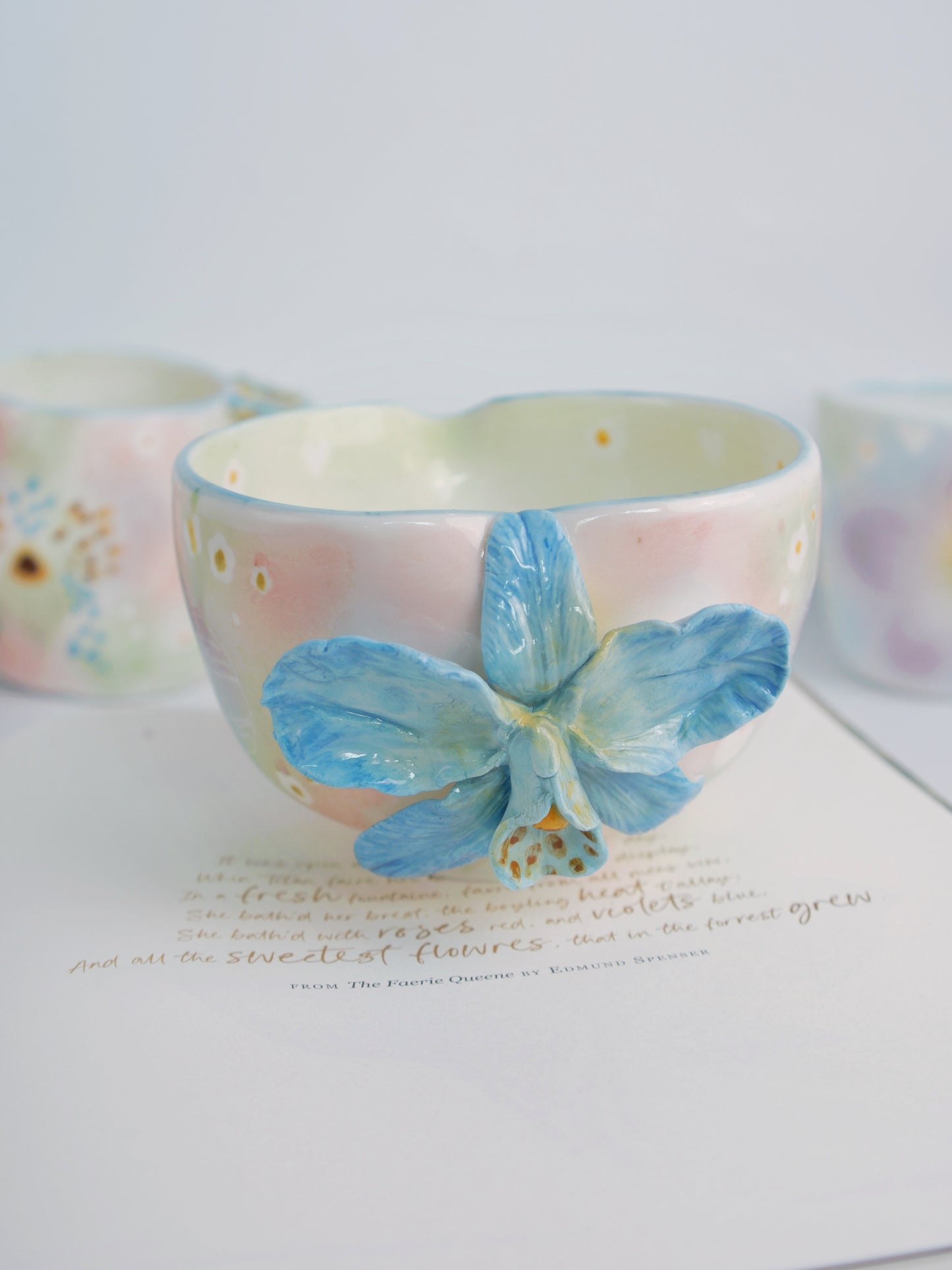 Pink garden orchid matcha bowl