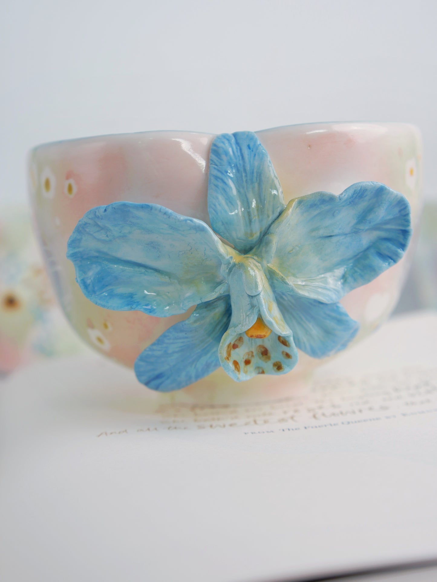 Pink garden orchid matcha bowl
