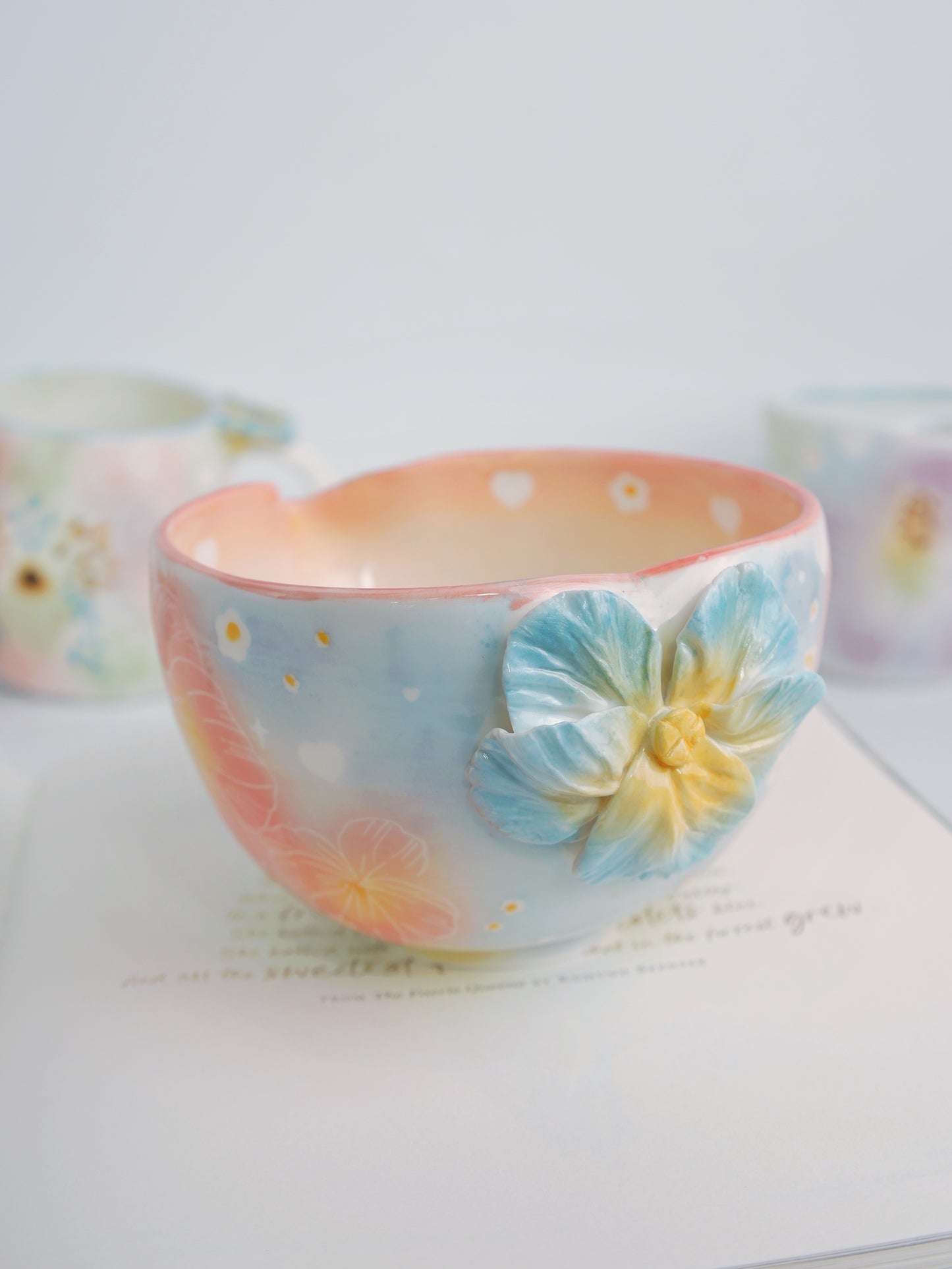 Blue sky pansy matcha bowl