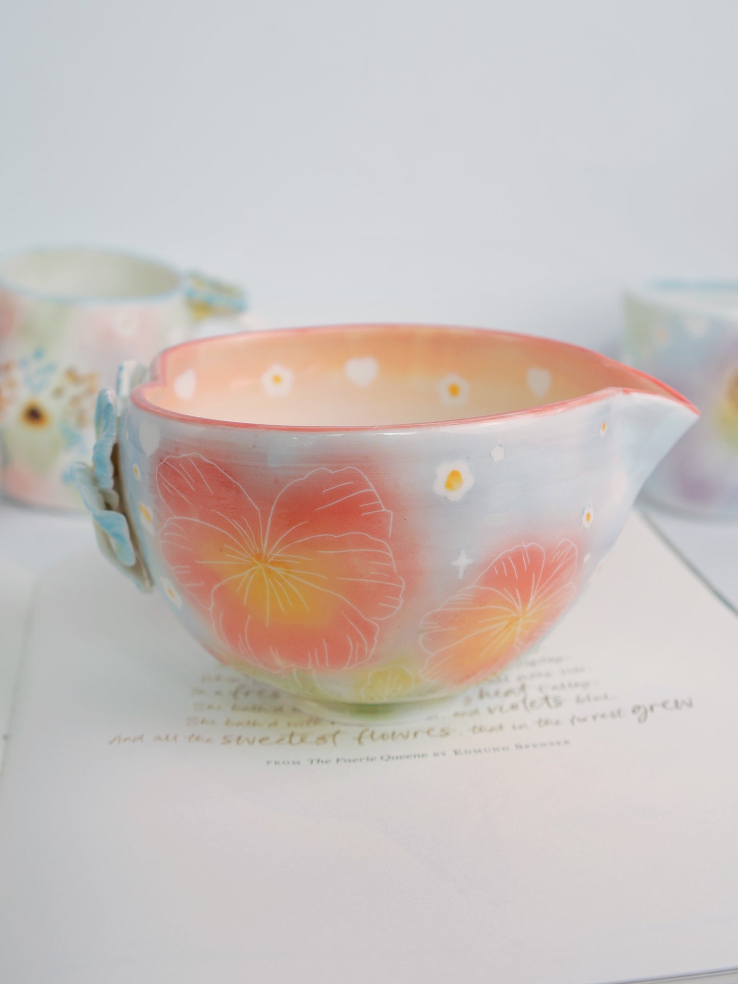 Blue sky pansy matcha bowl