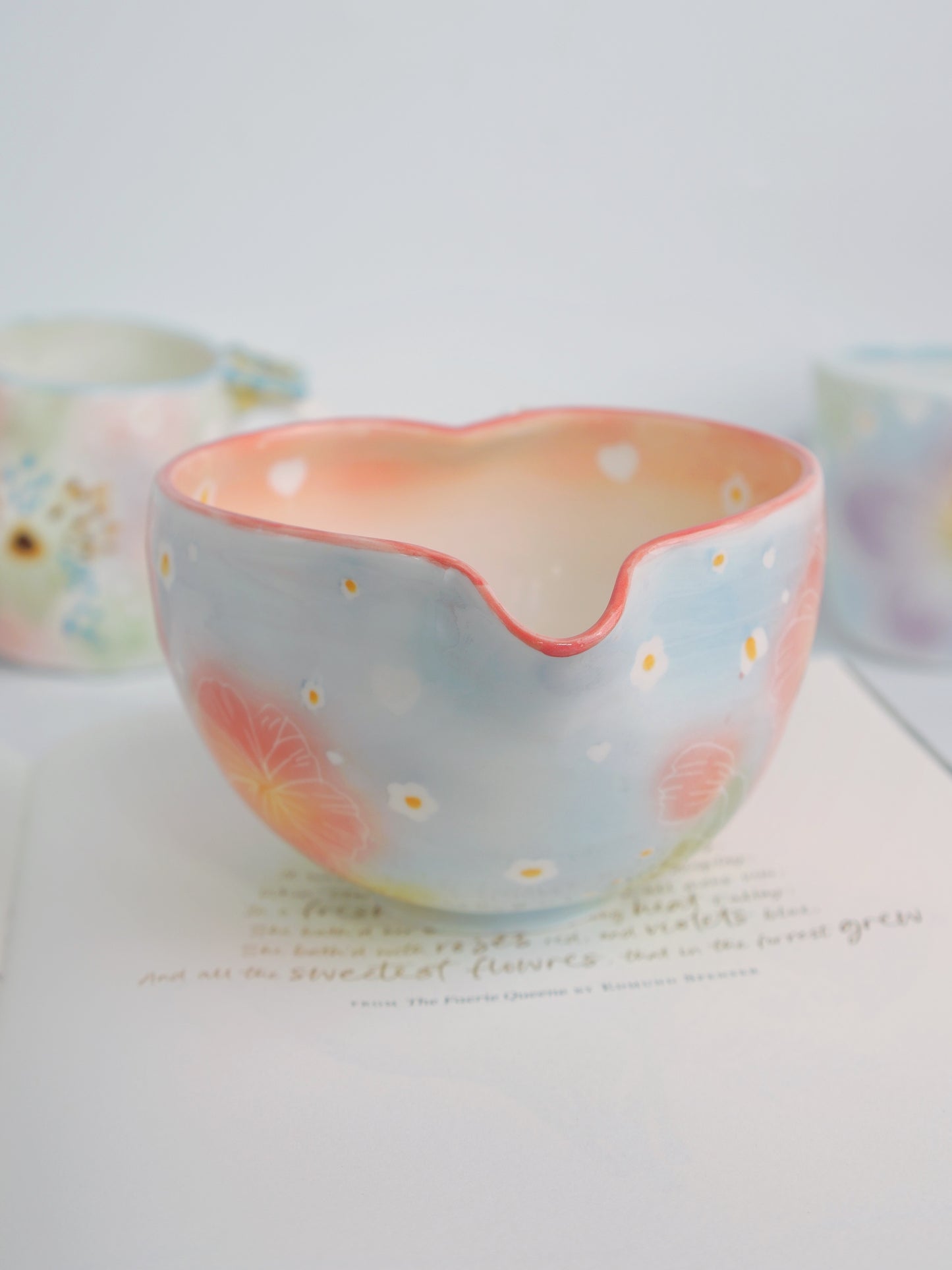 Blue sky pansy matcha bowl