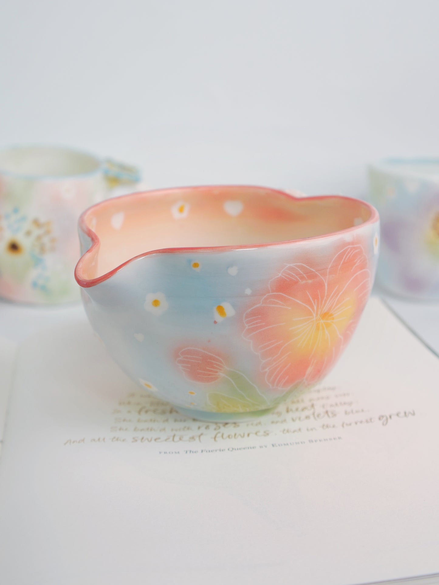 Blue sky pansy matcha bowl