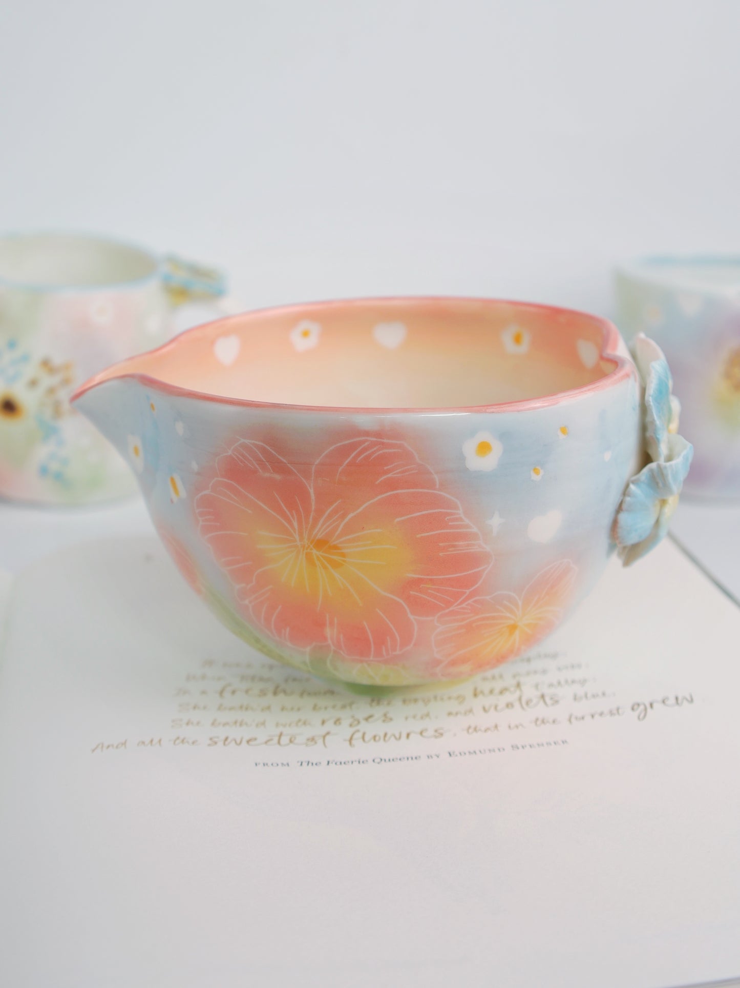 Blue sky pansy matcha bowl