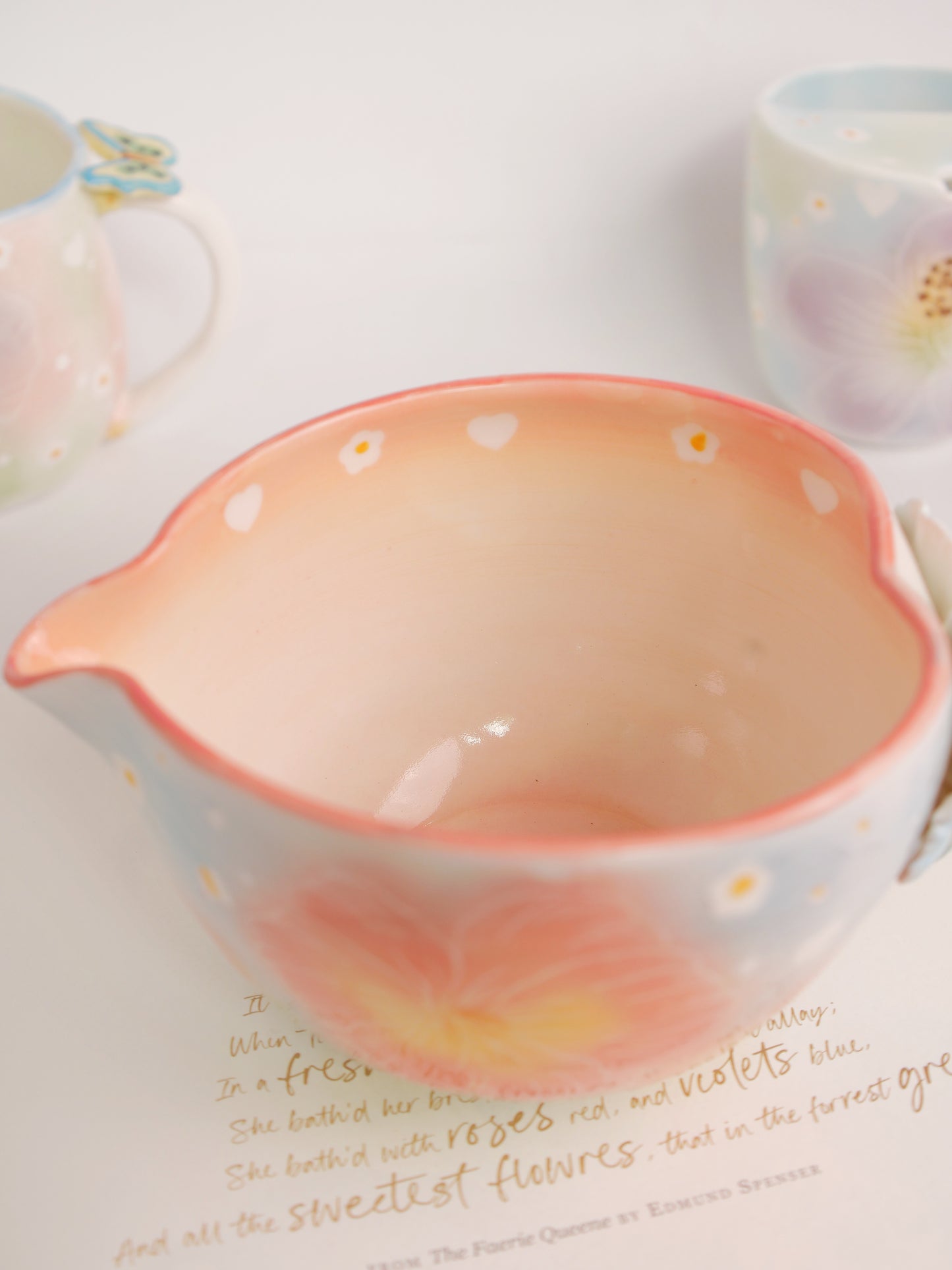 Blue sky pansy matcha bowl