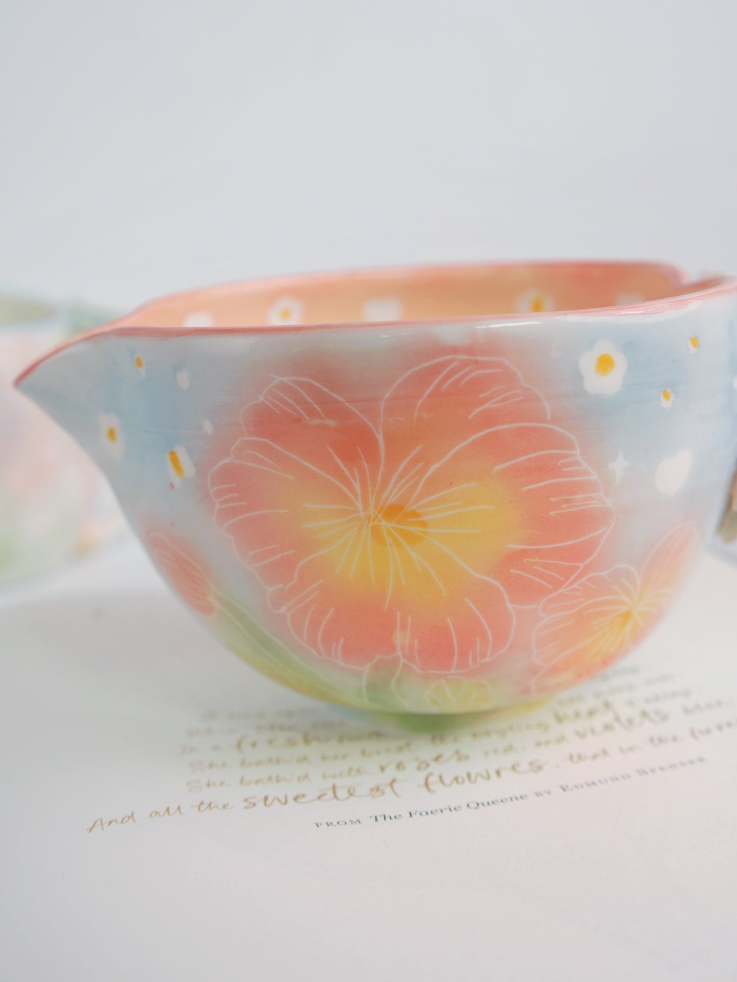 Blue sky pansy matcha bowl