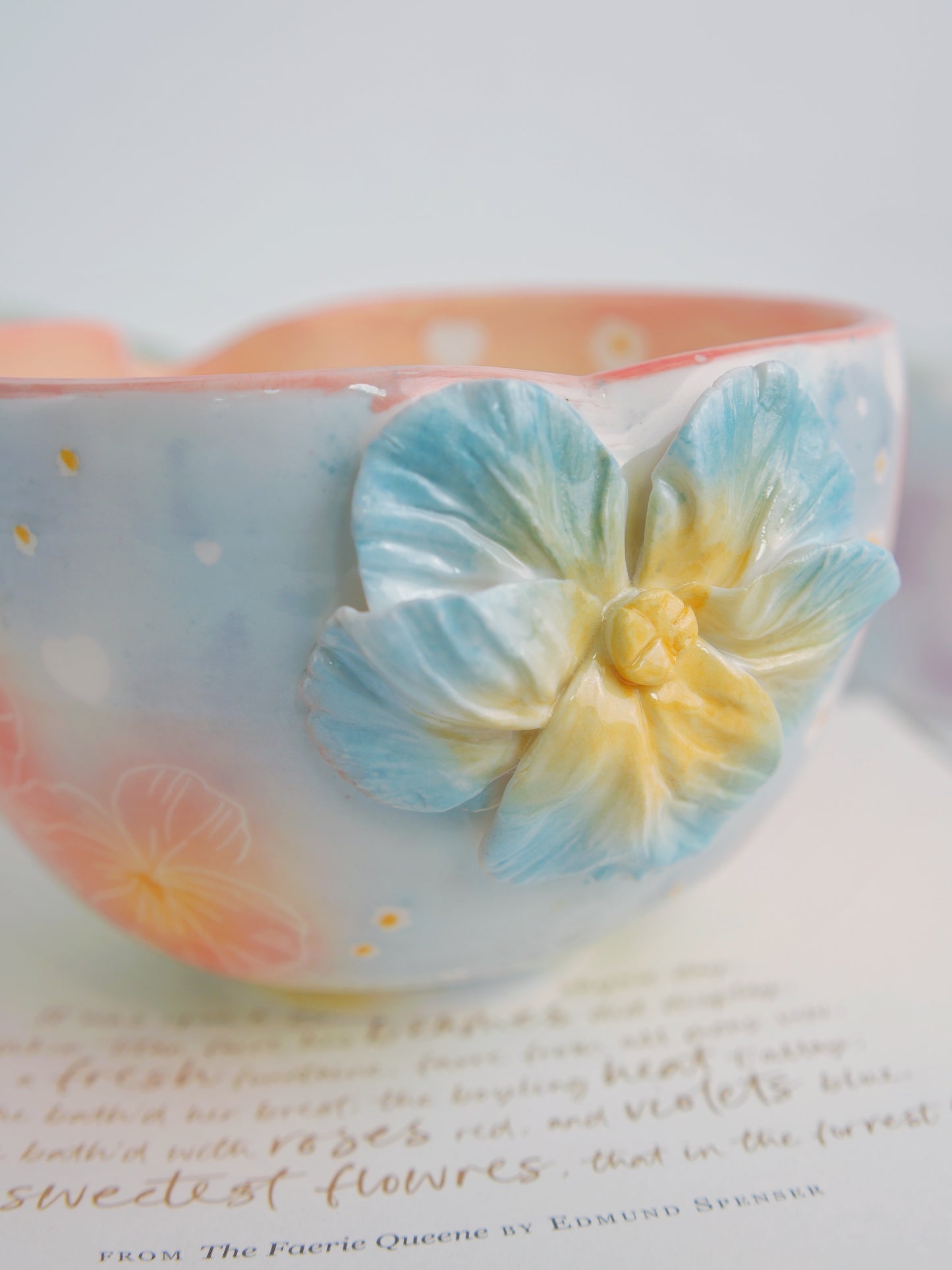 Blue sky pansy matcha bowl