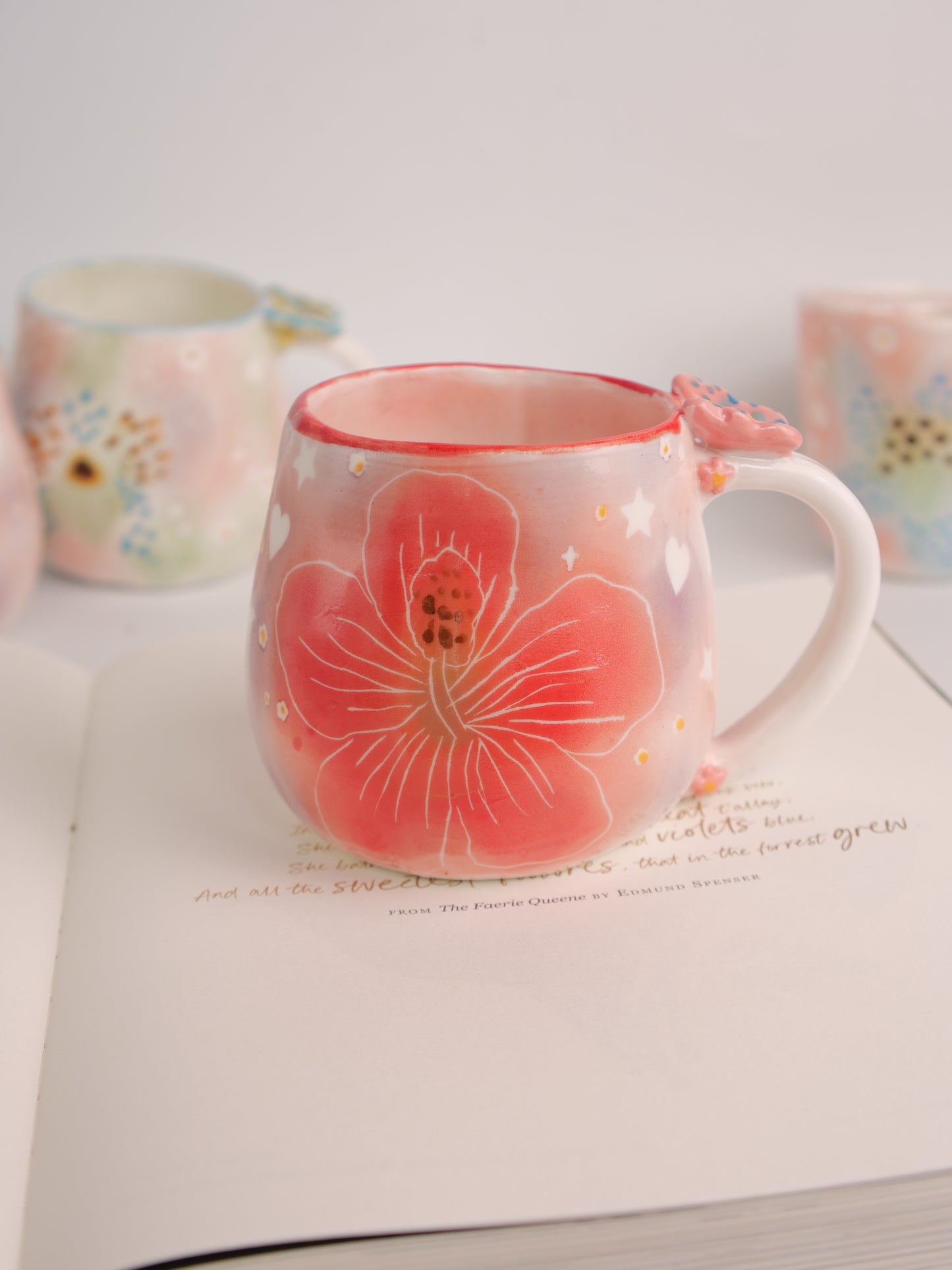 Red hibiscus mug