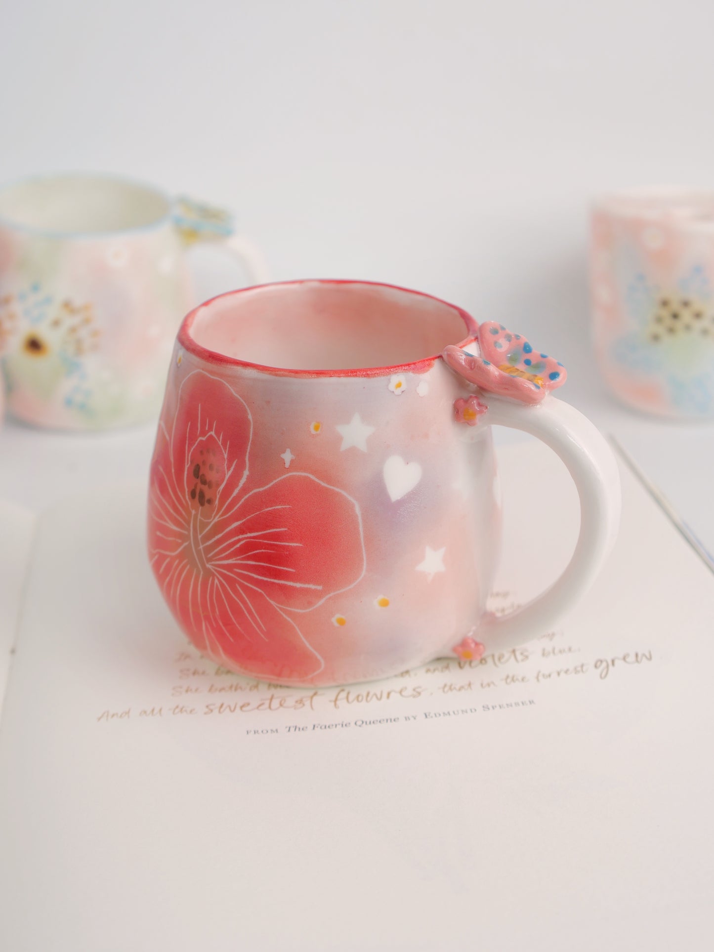 Red hibiscus mug
